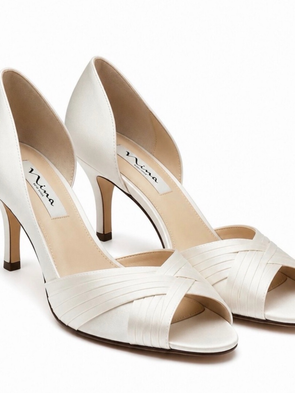 Nina Ivory Satin Open-Toe Dress Heels